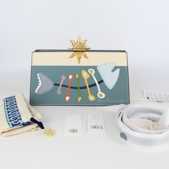 NWT TORY BURCH Fish-appliqué Frame Leather Crossbody Bag - Picture 3 of 16